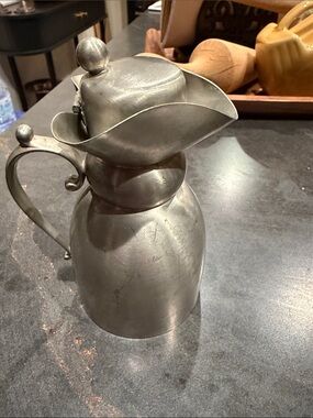 Vintage Pewter Pitcher - Sculpted Curved Spout